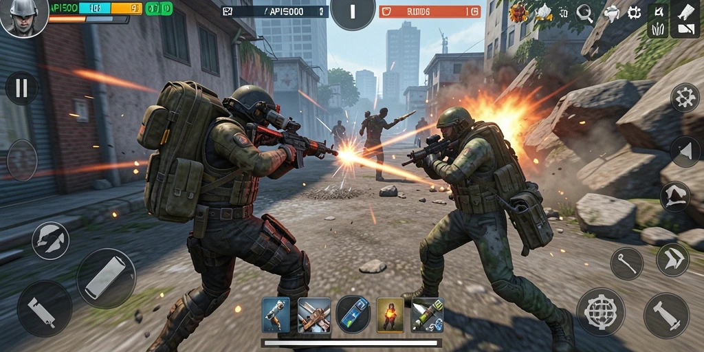 Screenshot gameplay TPS dengan pertempuran mendebarkan.