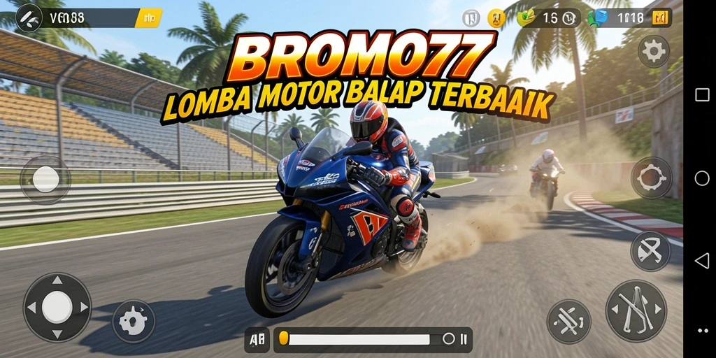 Tampilan seru dari gameplay BROMO77 yang penuh aksi balapan motor.