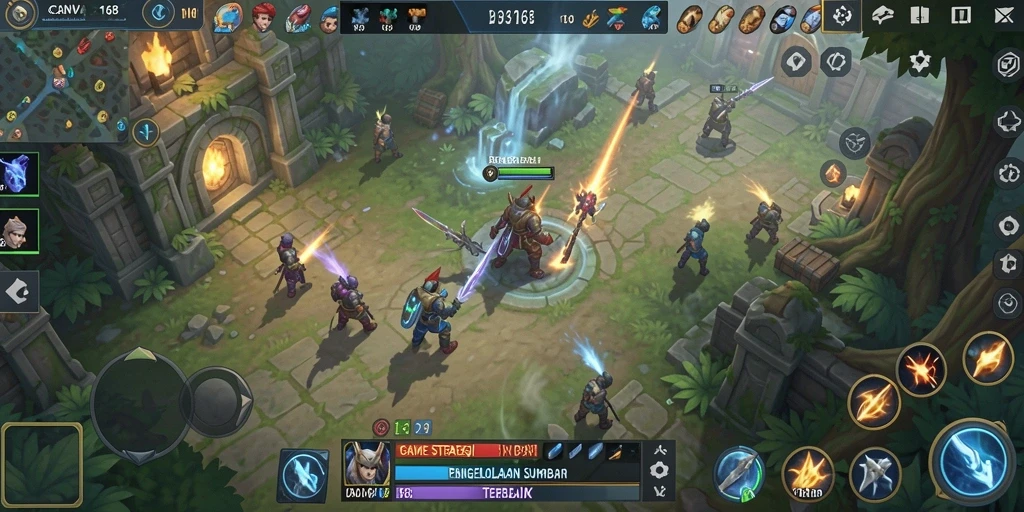 Tampilan gameplay <strong>CANVA168</strong> yang menawan dengan strategi pengelolaan sumber daya.