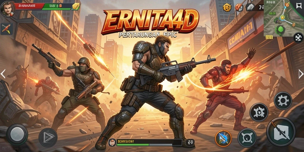 Tangkapan layar gameplay ERNITA4D yang menegangkan dengan aksi bertarung penuh semangat.