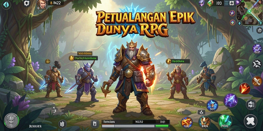 Screenshot gameplay IN22 yang menunjukkan pertarungan epik dalam RPG.