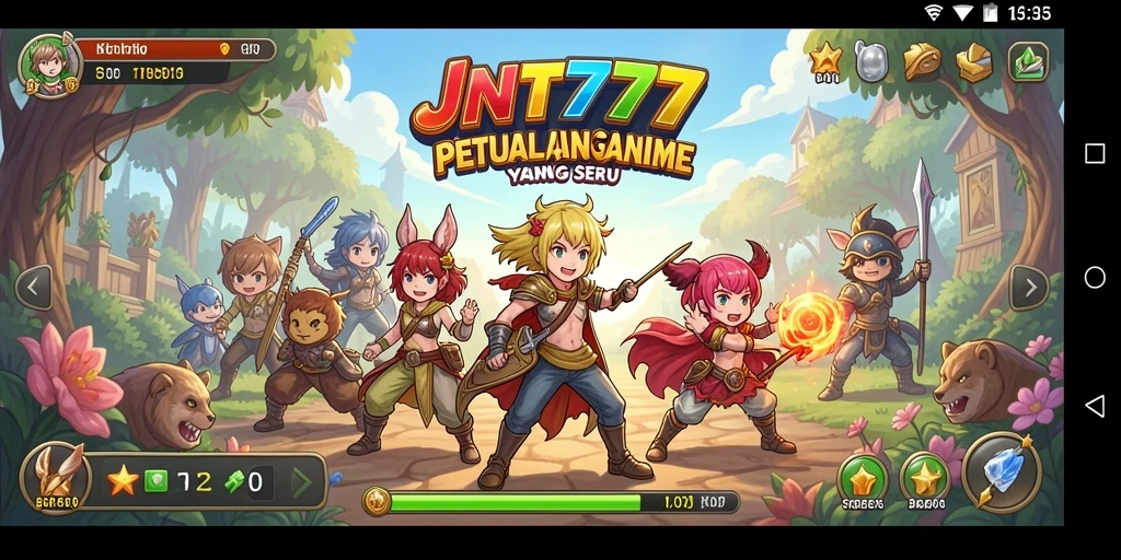 Tampilan utama game JNT777 menunjukkan pertarungan karakter Anime yang epik.