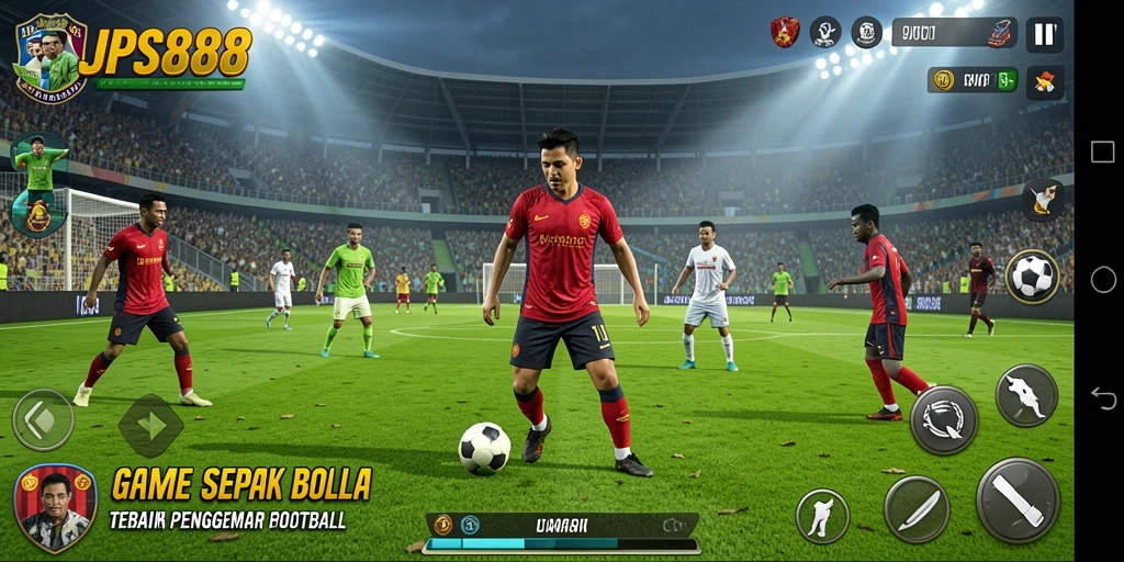 Screenshot gameplay JPS888 menampilkan lapangan sepak bola yang dinamis.