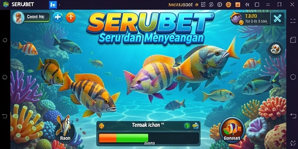 Tampilan menarik gameplay SERUBET dengan aksi memancing ikan.