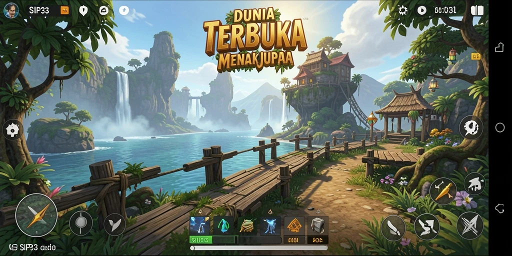 Screenshot SIP33 menunjukkan aksi menjelajahi dunia terbuka dengan fitur menarik.